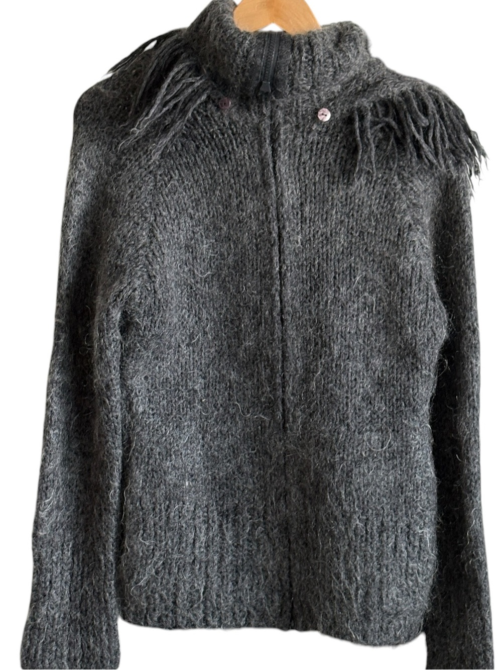 Free People Glacier Fringe Turtleneck Sweater Chucky Knit Gray Hoodie Size Small